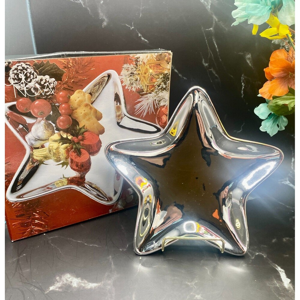 Studio Nova Christmas Shine Silver Star Dish Nut Candy Holiday Original NIB - Picture 3 of 10